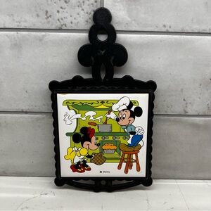 DISNEY Vintage Mickey and Minnie Mouse Cast Iron Ceramic Tile Trivet